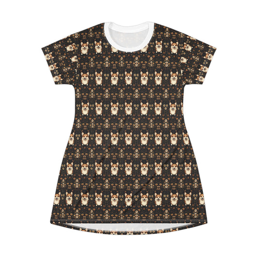 Nighttime Corgi Glow Stride T-Shirt Dress