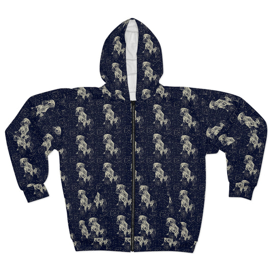 Celestial Boxer Bliss Unisex Zip Hoodie