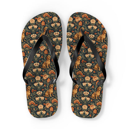 Dazzling Dachsund Blossoms & Foliage Flip Flops