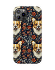 Floofy Corgi Blossom Blast Slim Phone Cases