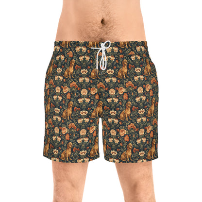 Dazzling Dachsund Blossoms & Foliage Men's Mid-Length Swim Shorts