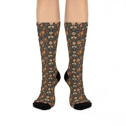 Dazzling Dachsund Blossoms & Foliage Cushioned Crew Socks