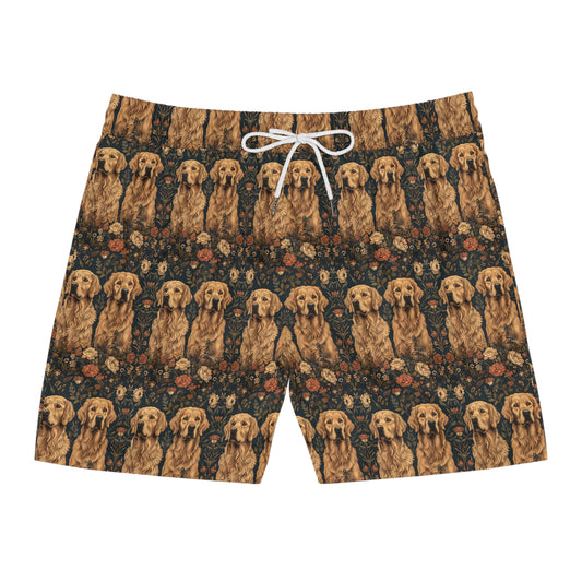 Fanciful Golden Paradise Blossom Men's Mid-Length Swim Shorts