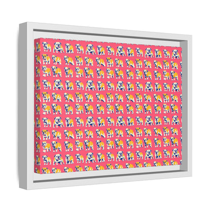 Bubblegum Glamour Bulldog Bouquet Matte Canvas, Framed