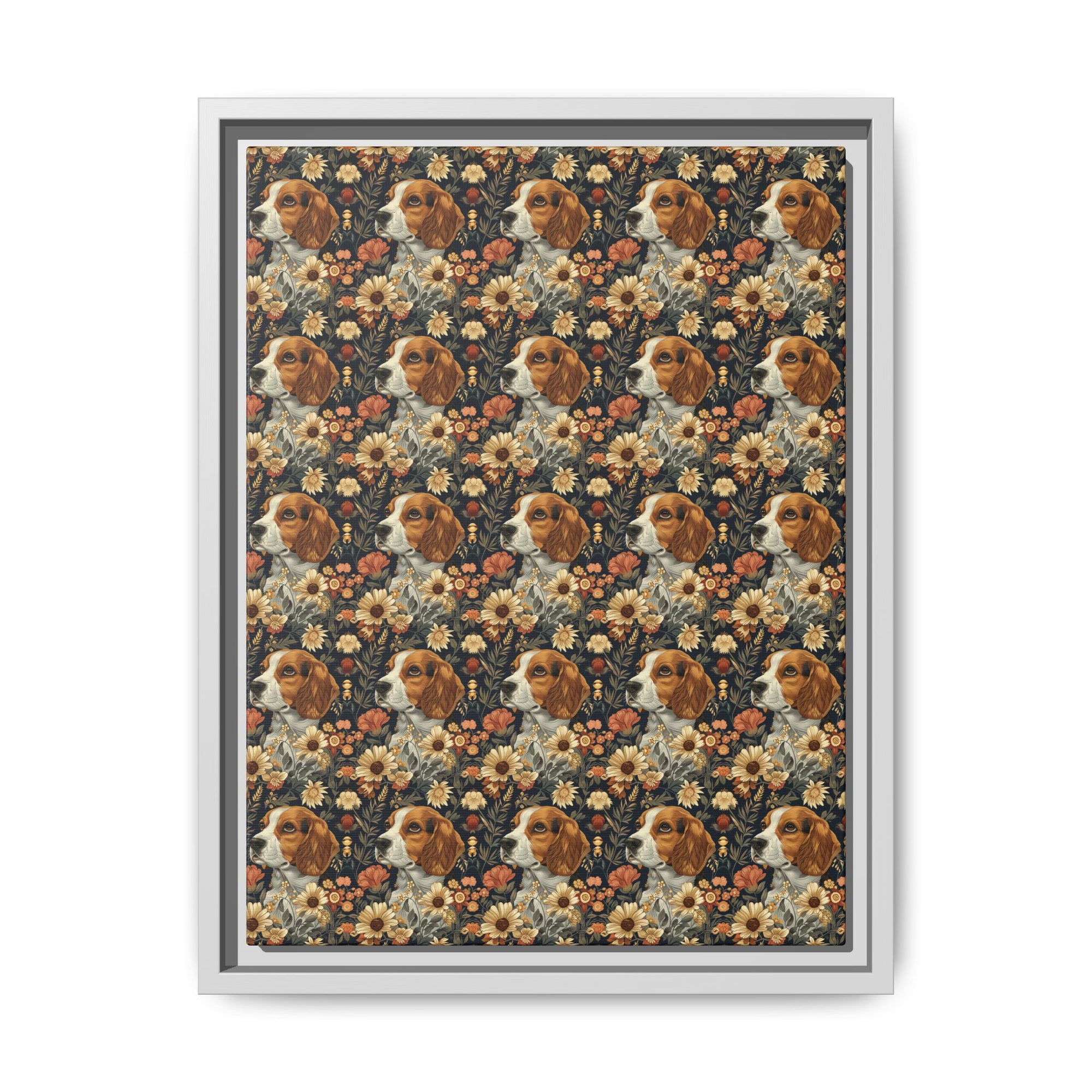 Beagle Blossoms Matte Canvas, Framed