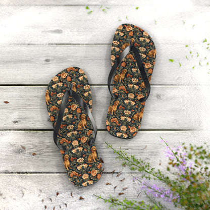 Dazzling Dachsund Blossoms & Foliage Flip Flops