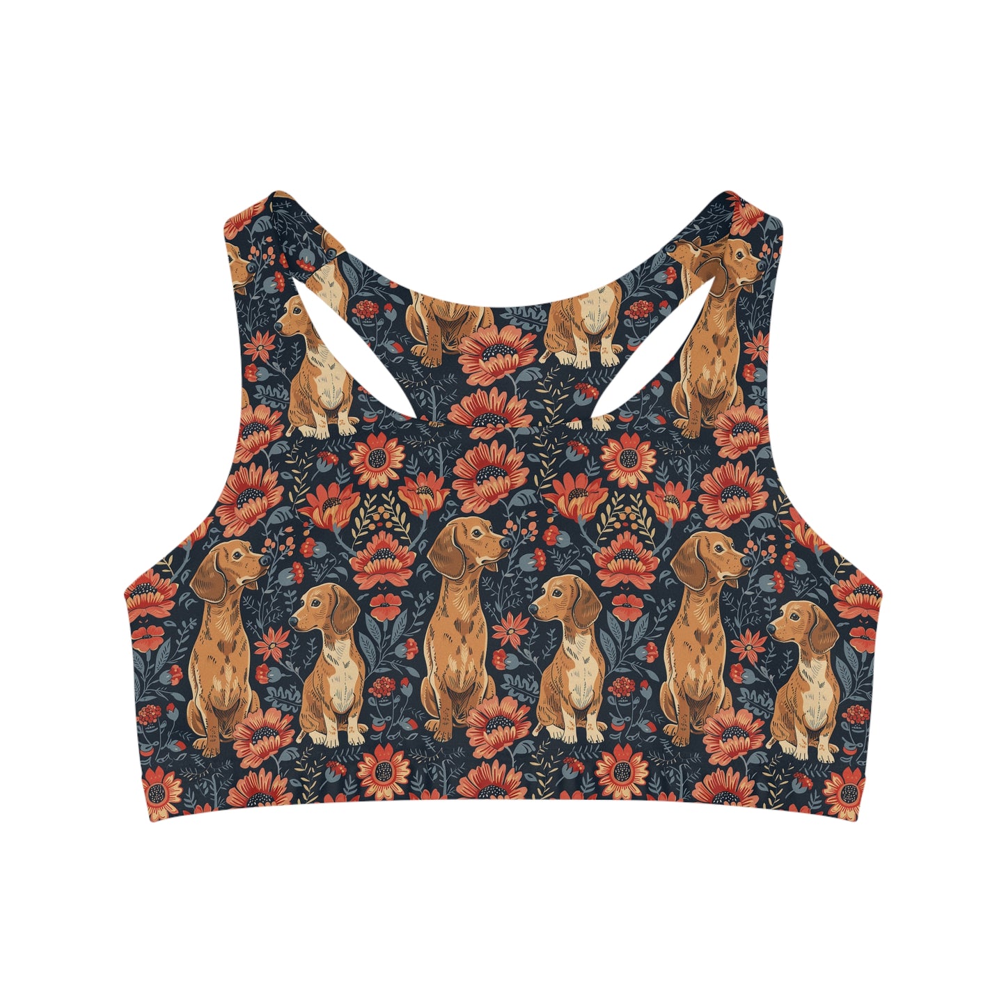 Floral Pawsome Dachsund Delight Seamless Sports Bra