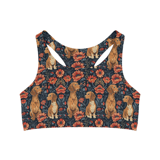 Floral Pawsome Dachsund Delight Seamless Sports Bra