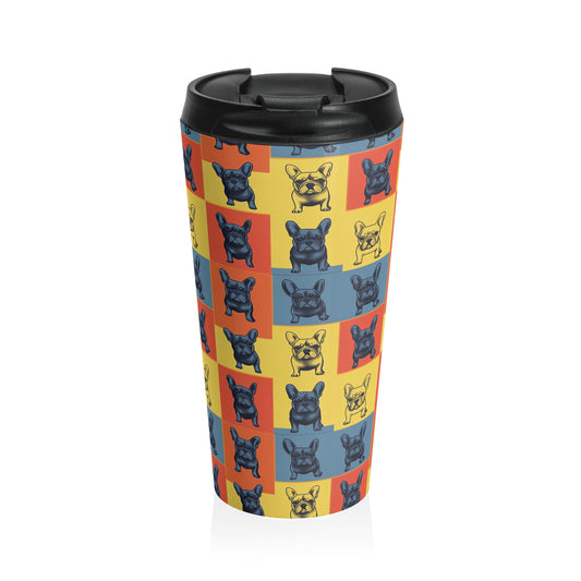 Frenchie Pop Art Pawfection Grid Stainless Steel Travel Mug