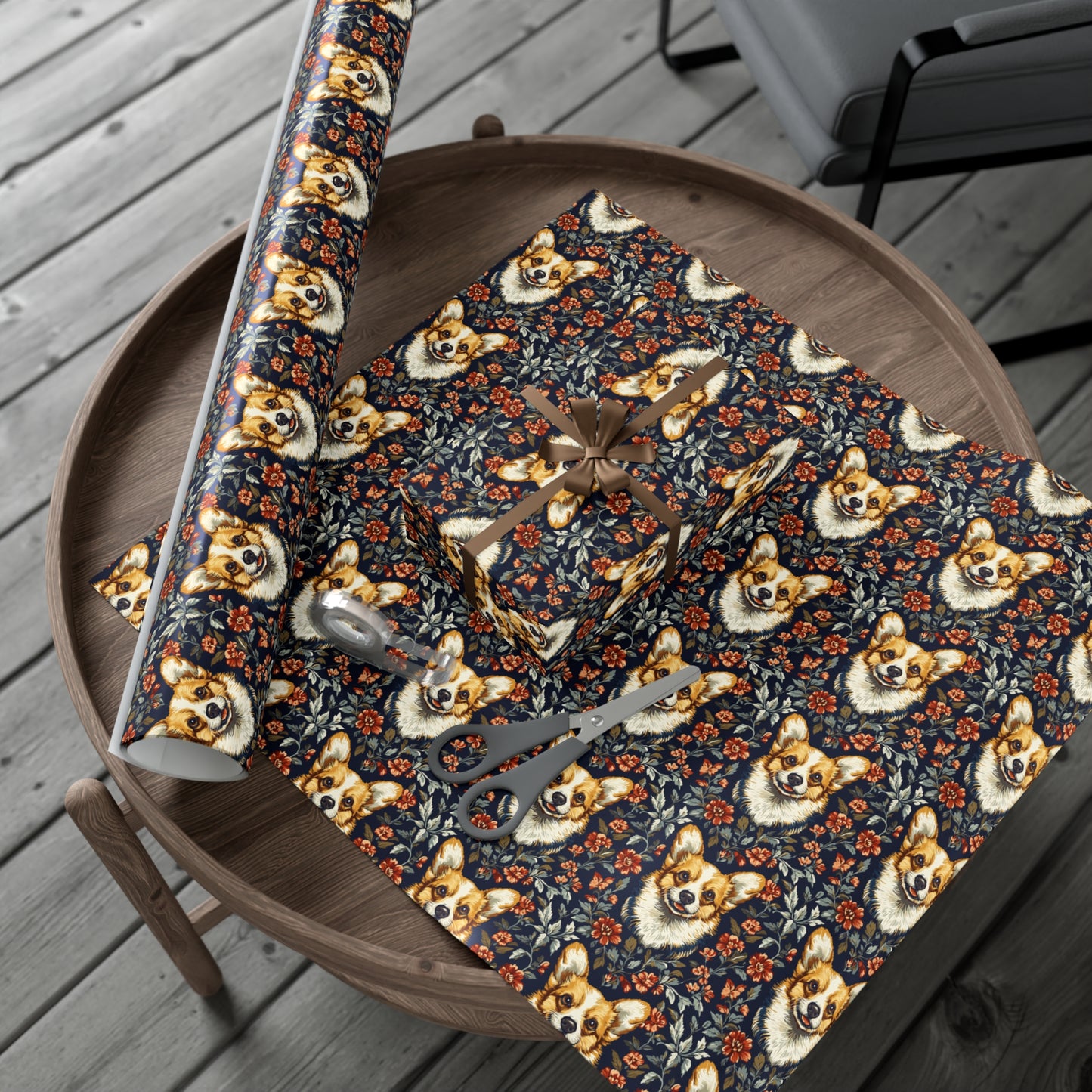 Floofy Corgi Blossom Blast Gift Wrap Papers