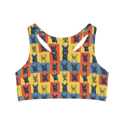 Frenchie Pop Art Pawfection Grid Seamless Sports Bra