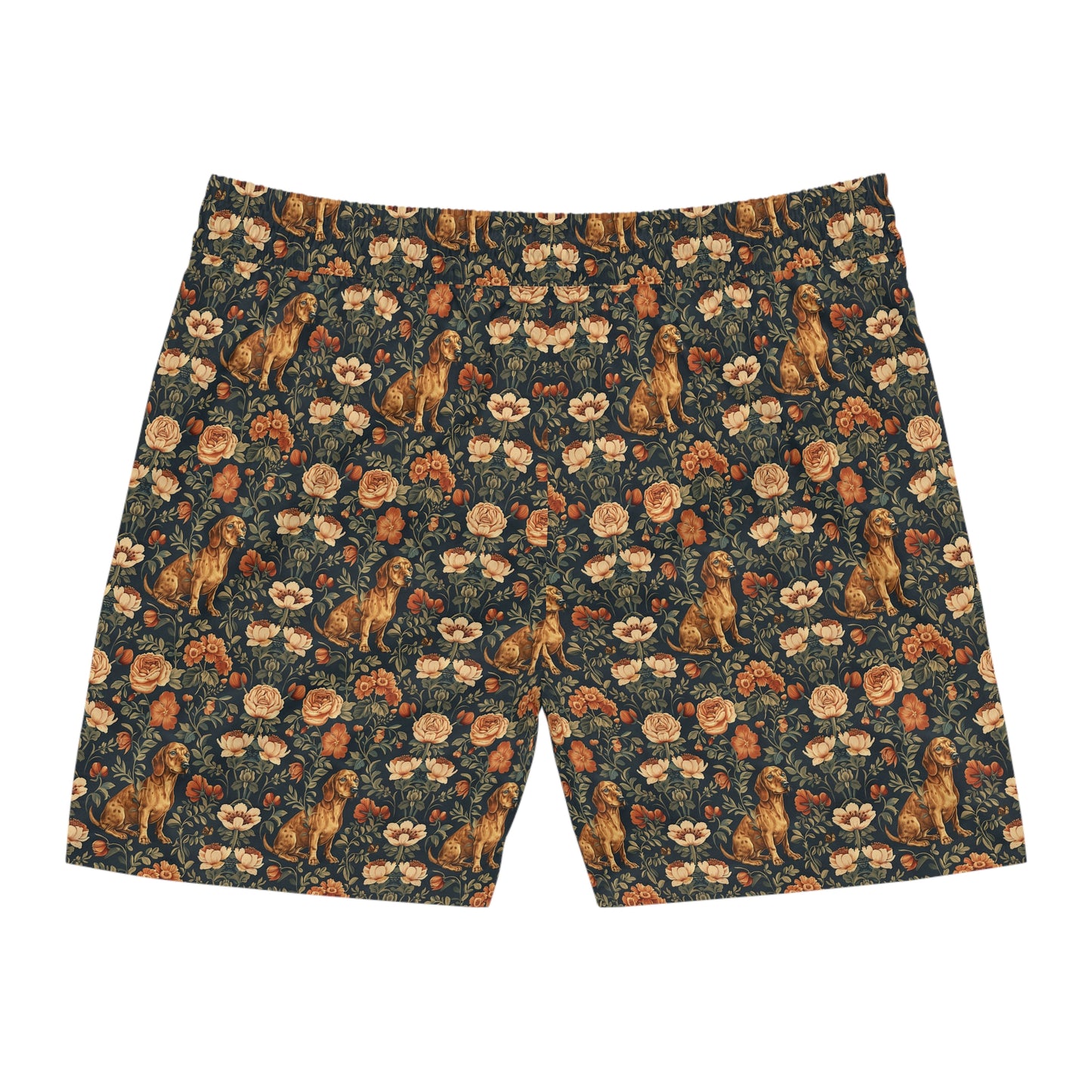 Dazzling Dachsund Blossoms & Foliage Men's Mid-Length Swim Shorts