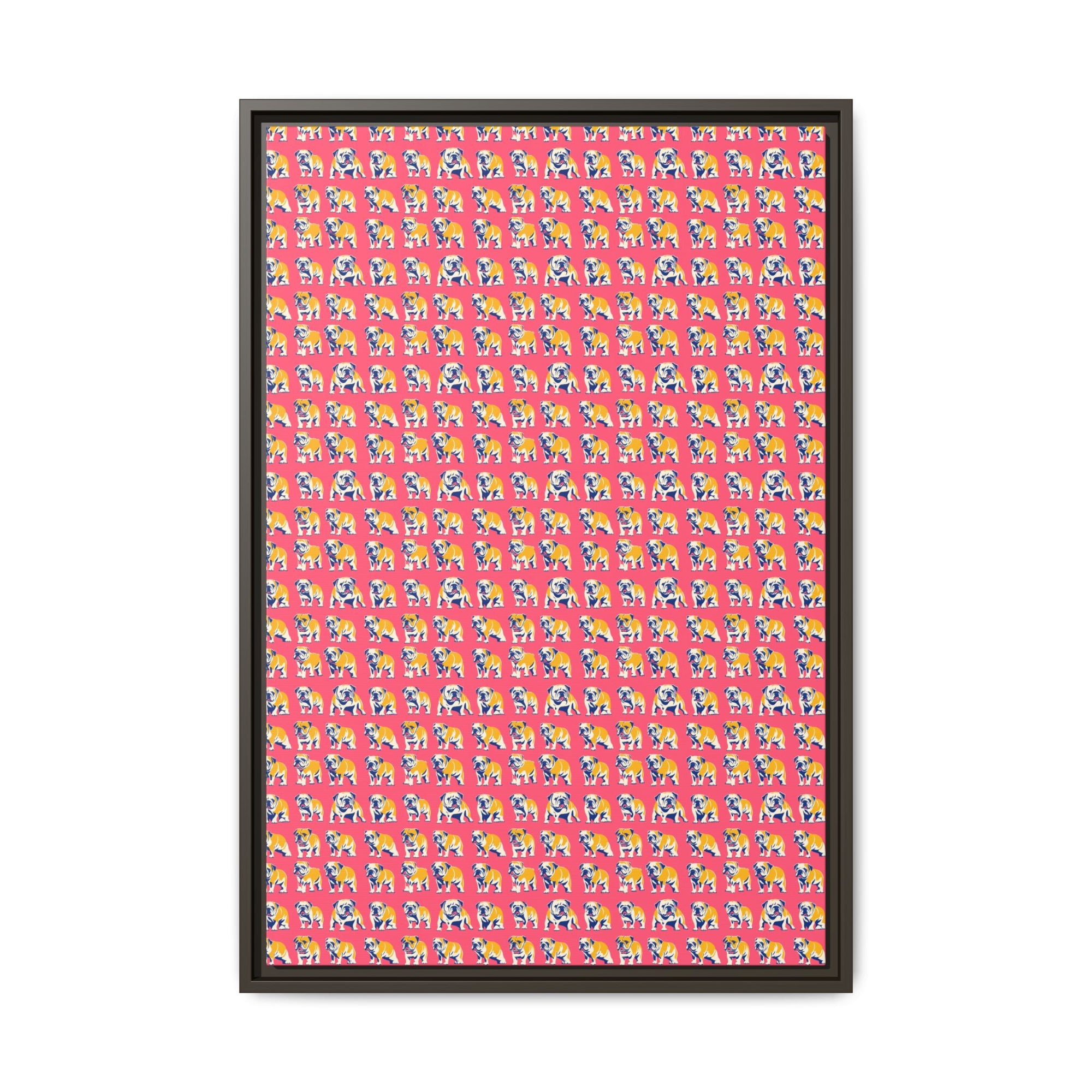 Bubblegum Glamour Bulldog Bouquet Matte Canvas, Framed