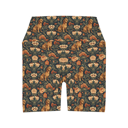 Dazzling Dachsund Blossoms & Foliage High Waisted Yoga Shorts