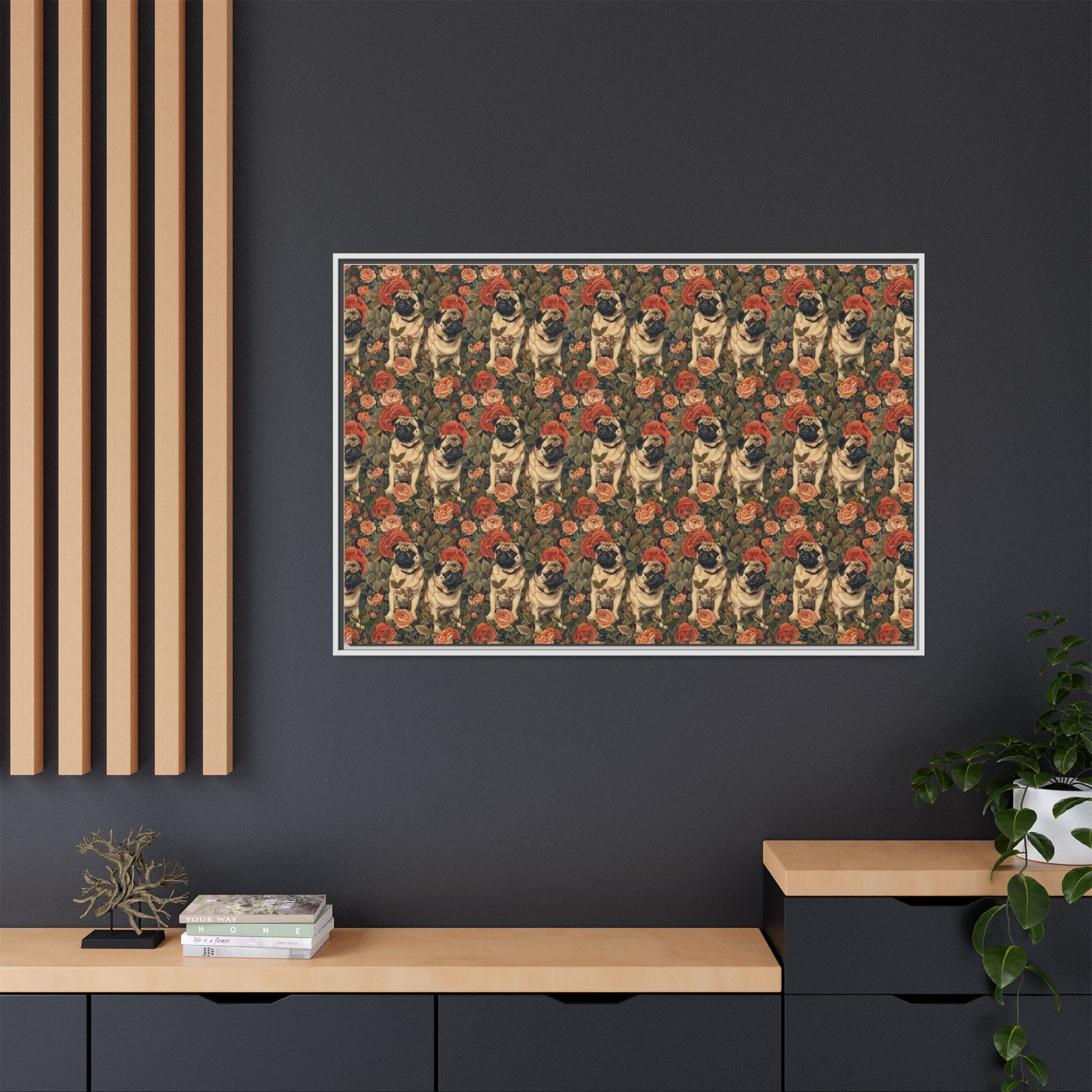 Blooming Pug Paradise Matte Canvas, Framed