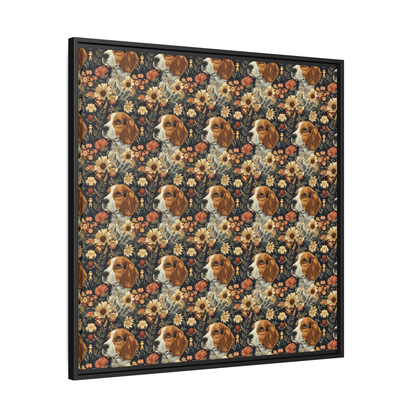 Beagle Blossoms Matte Canvas, Framed