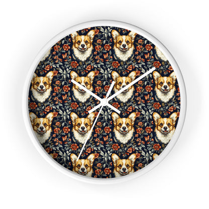 Floofy Corgi Blossom Blast Wall Clock