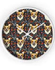 Floofy Corgi Blossom Blast Wall Clock