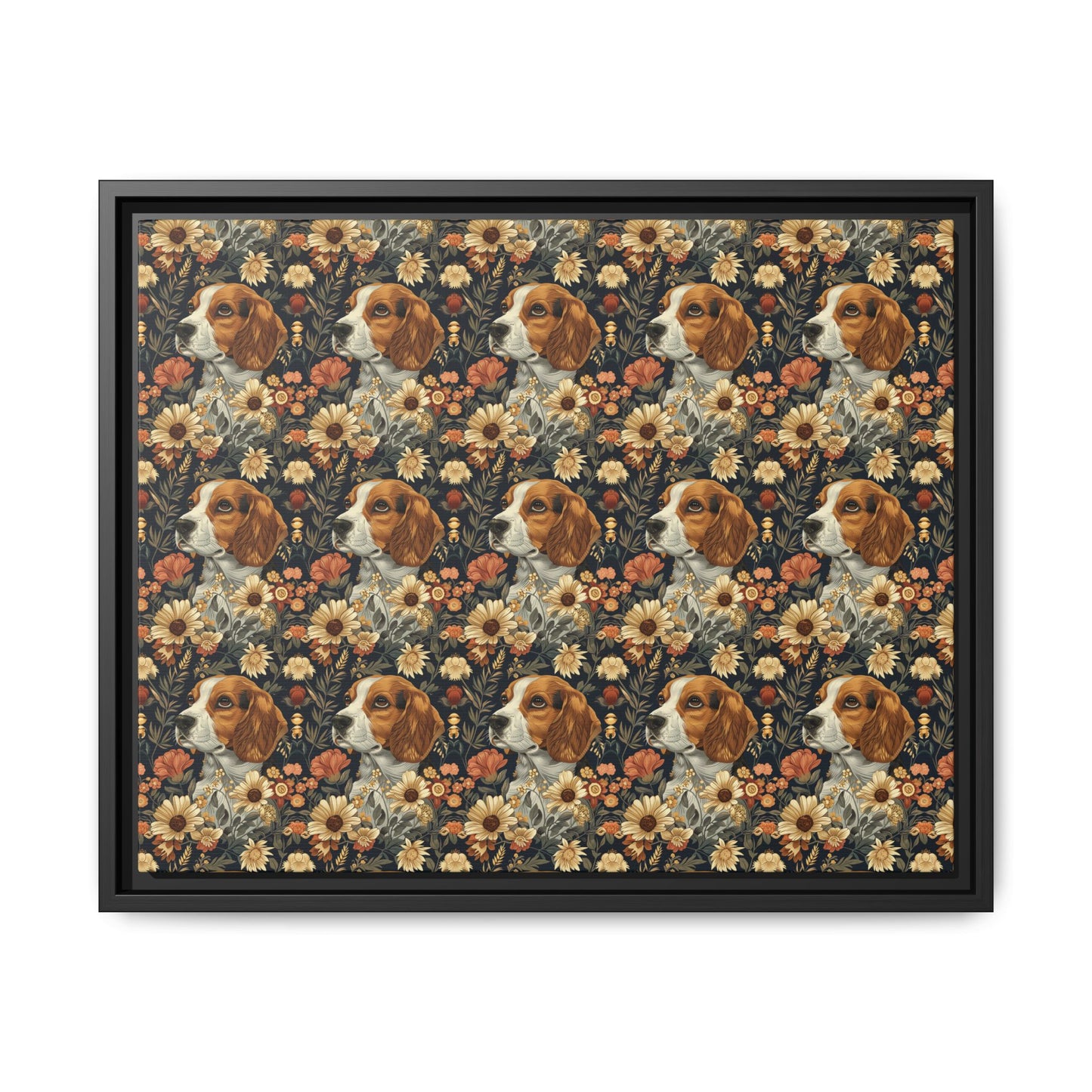 Beagle Blossoms Matte Canvas, Framed