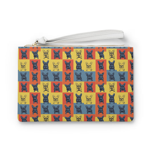 Frenchie Pop Art Pawfection Grid Clutch Bag