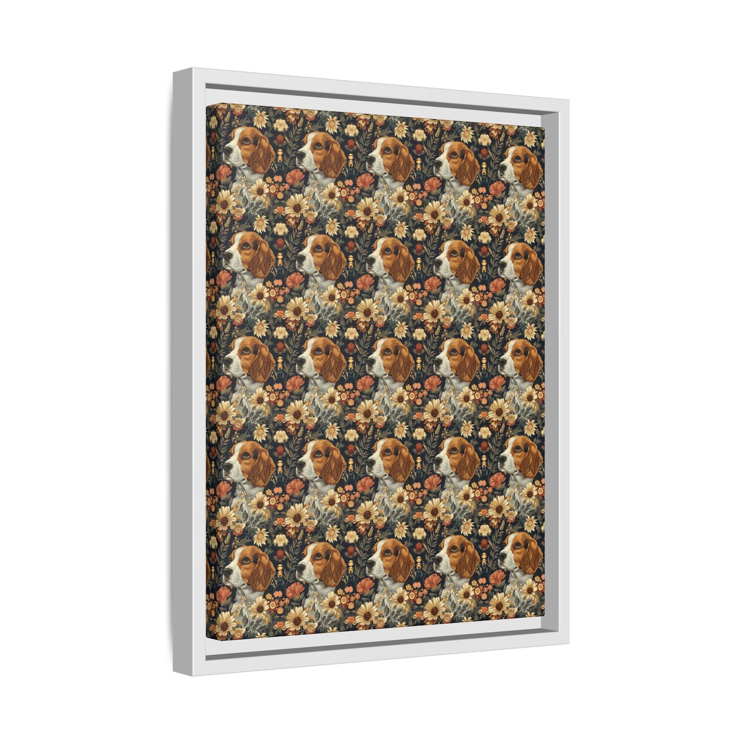 Beagle Blossoms Matte Canvas, Framed