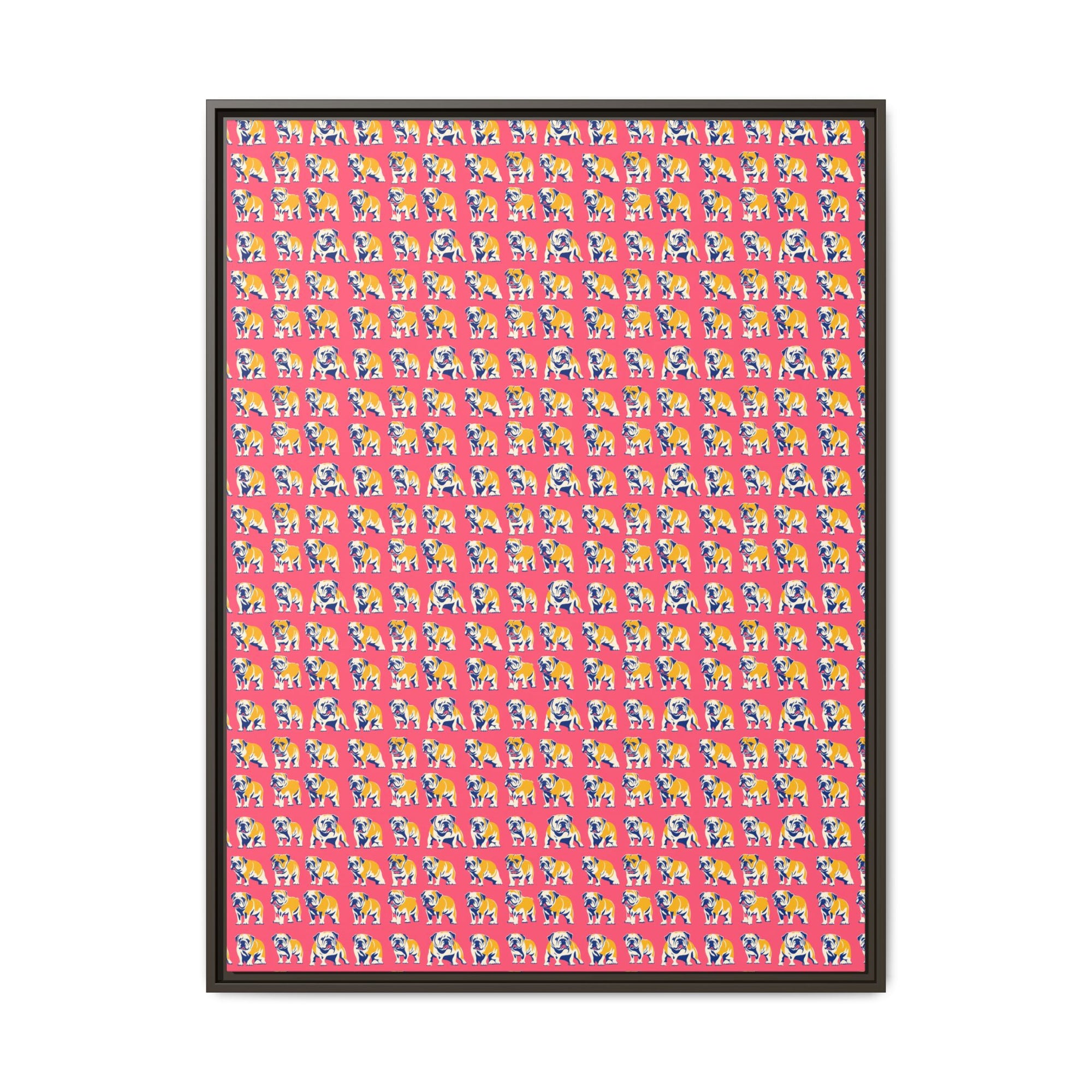 Bubblegum Glamour Bulldog Bouquet Matte Canvas, Framed