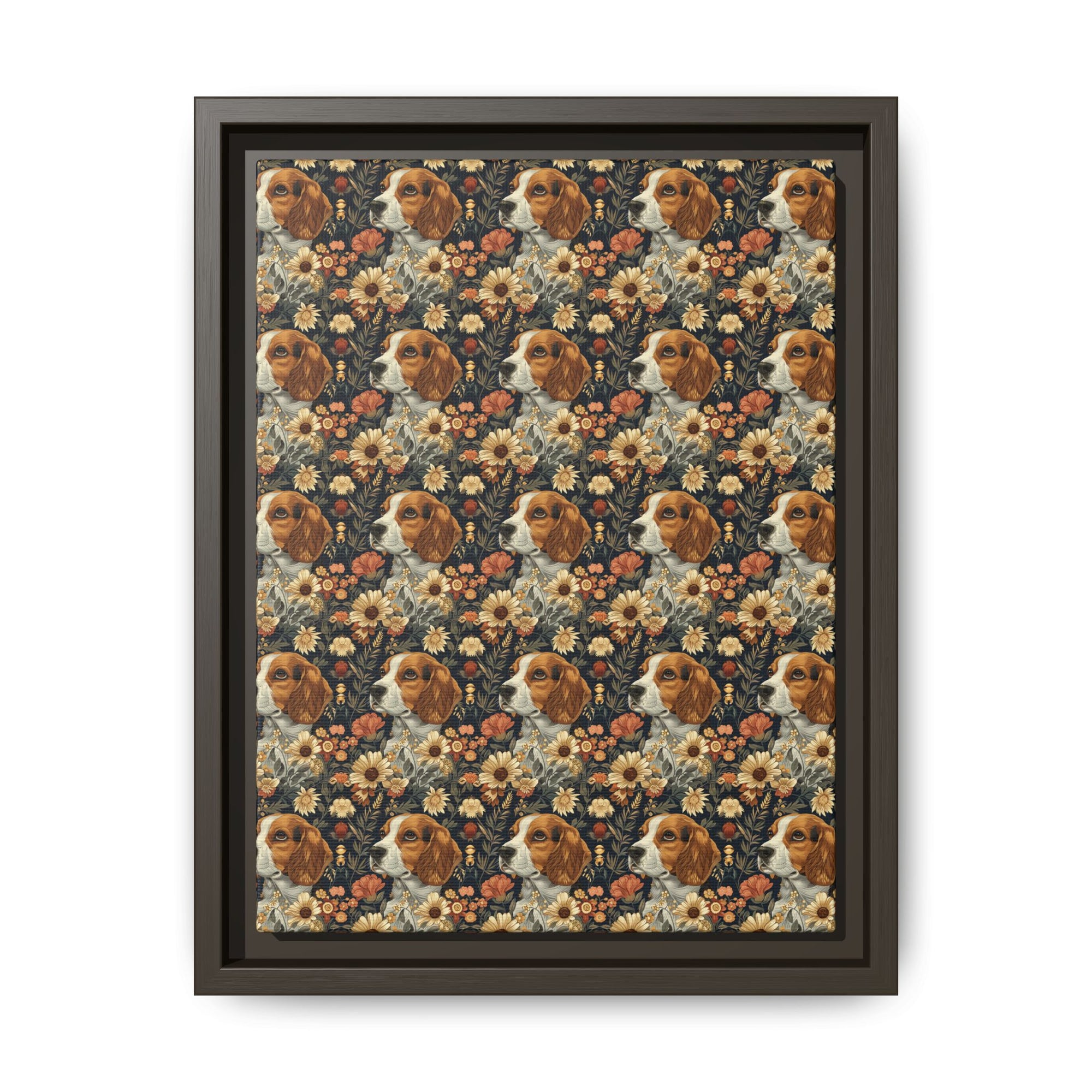 Beagle Blossoms Matte Canvas, Framed