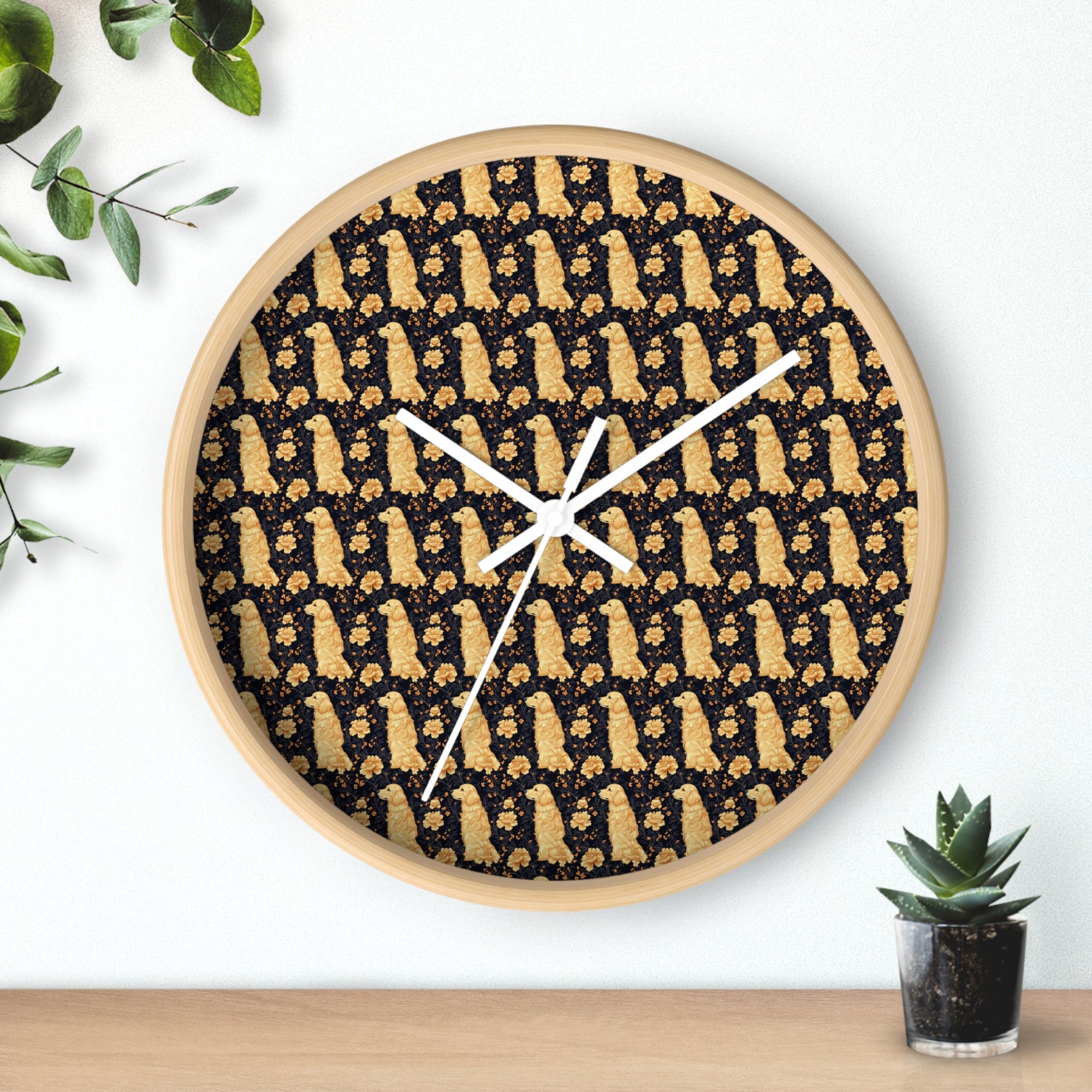 Golden Paws Floral Frenchie Wall Clock