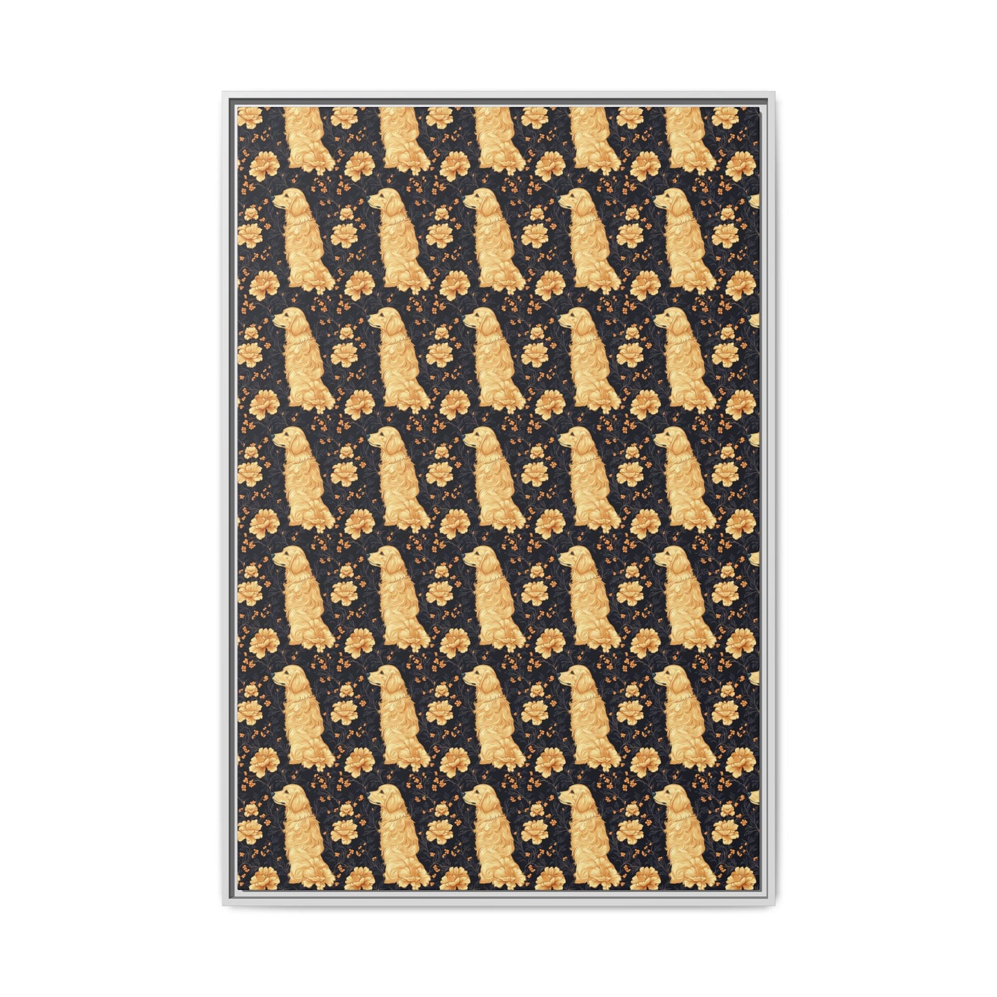 Golden Paws Floral Frenchie Matte Canvas, Framed