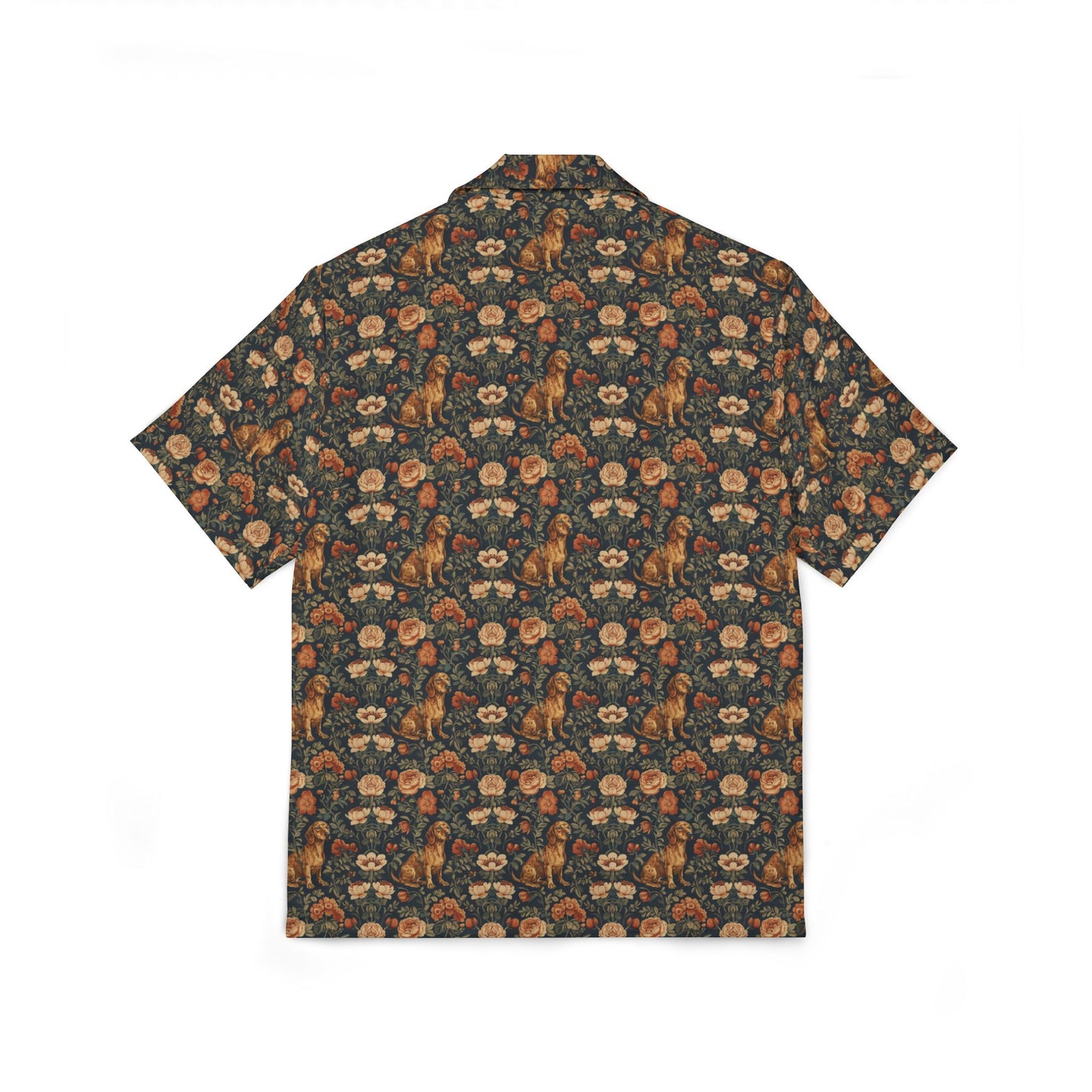 Dazzling Dachsund Blossoms & Foliage Men's Hawaiian Camp Shirt