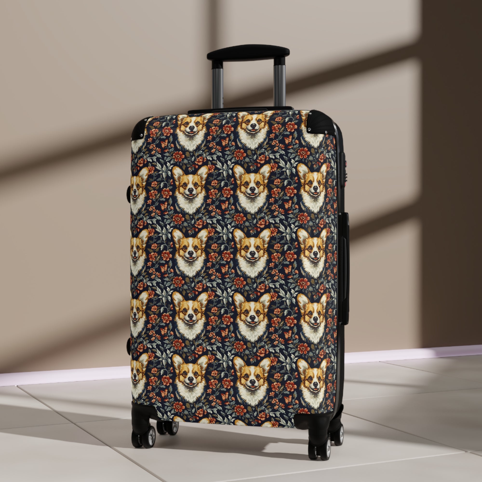 Floofy Corgi Blossom Blast Suitcase