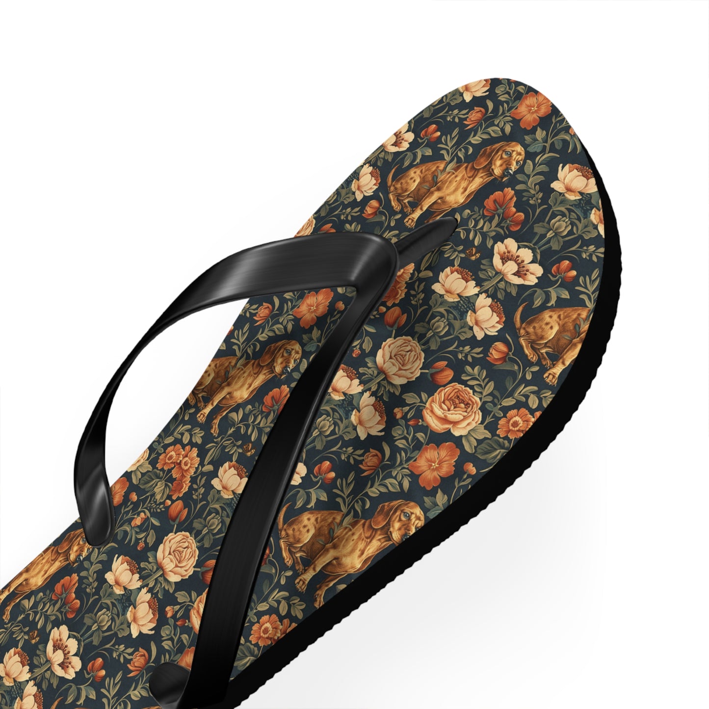 Dazzling Dachsund Blossoms & Foliage Flip Flops