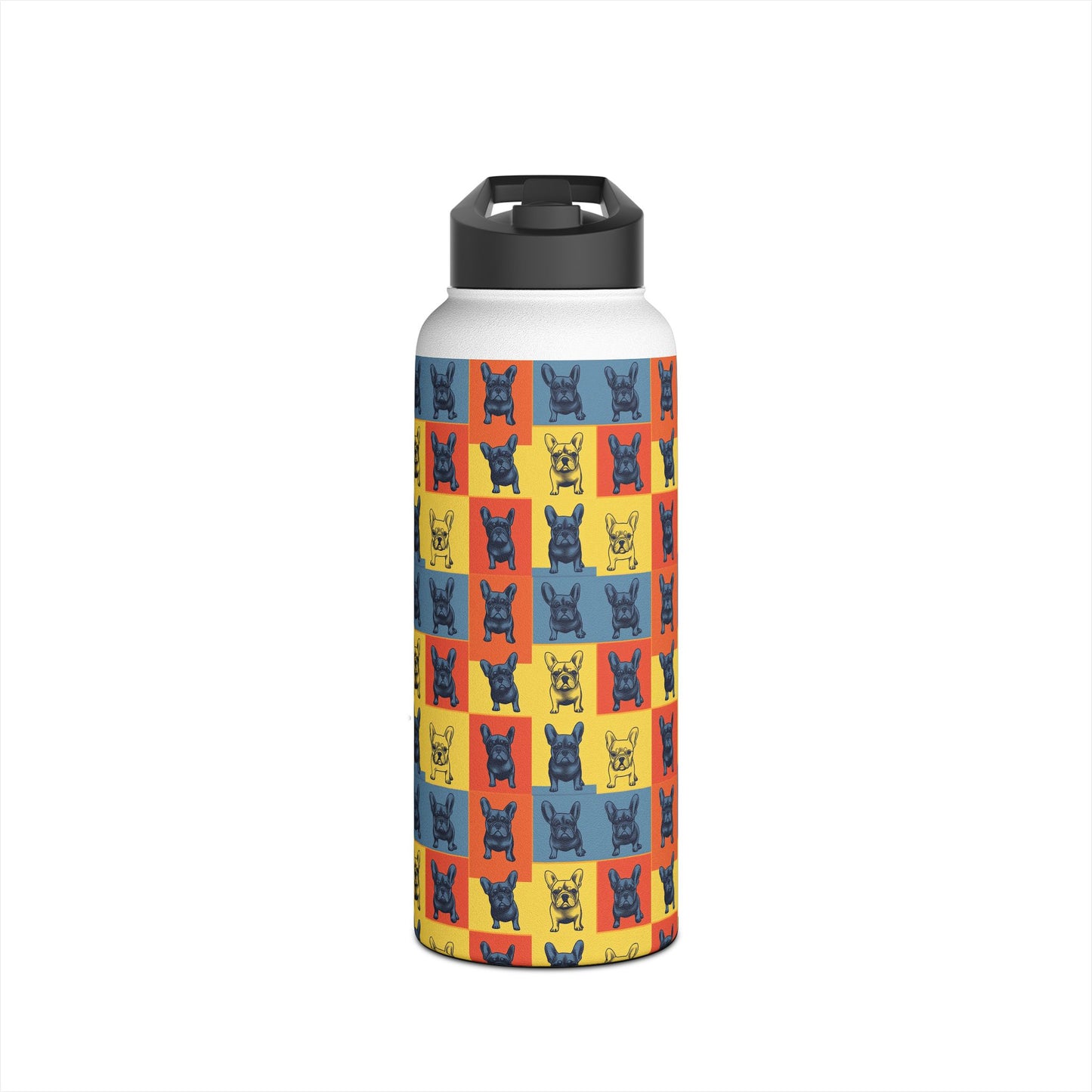 Frenchie Pop Art Pawfection Grid Stainless Steel Water Bottle