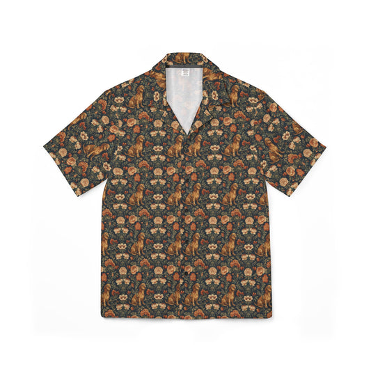 Dazzling Dachsund Blossoms & Foliage Men's Hawaiian Camp Shirt