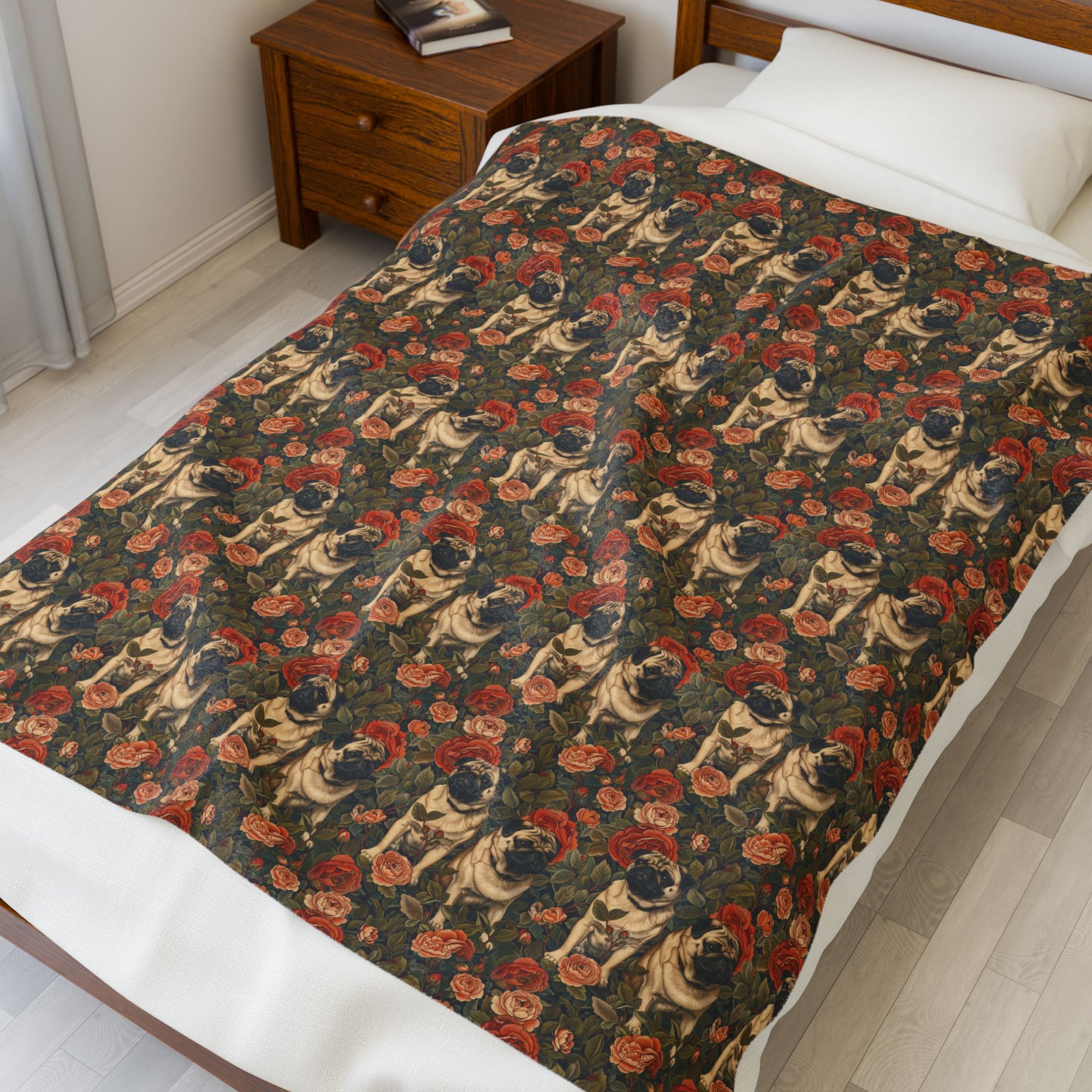 Blooming Pug Paradise Velveteen Plush Blanket