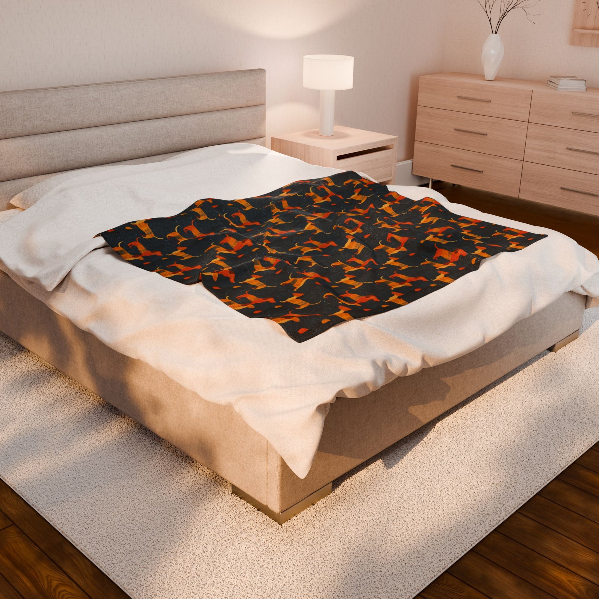 Dapper Dachshund Noir Glow Velveteen Plush Blanket
