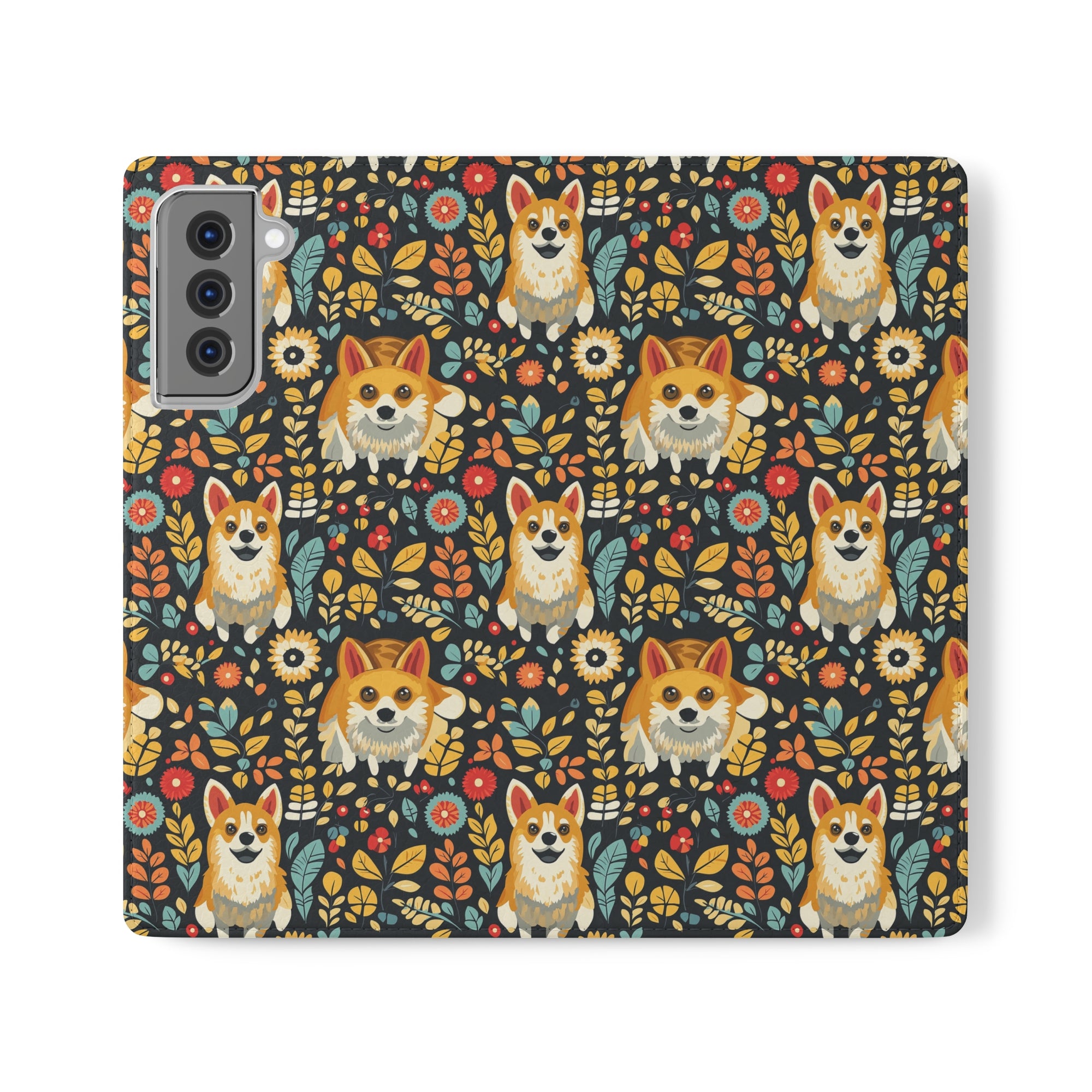 Corgi Rainbow Vine Dream Flip Cases