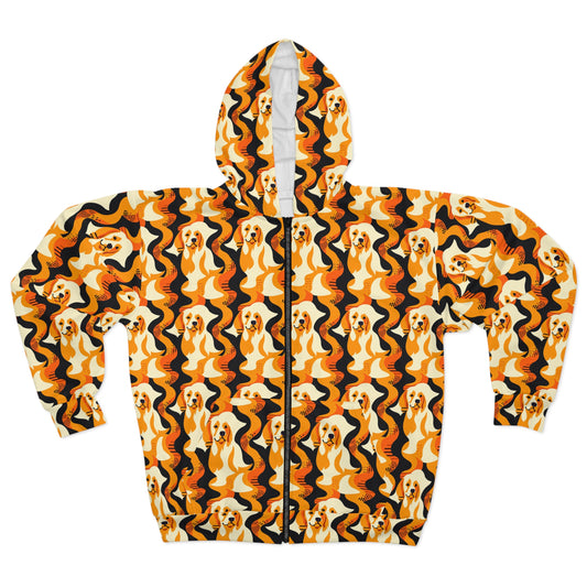 Golden Woof Abstract Glamour Unisex Zip Hoodie