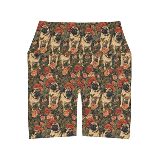 Blooming Pug Paradise High Waisted Yoga Shorts