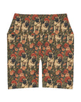 Blooming Pug Paradise High Waisted Yoga Shorts