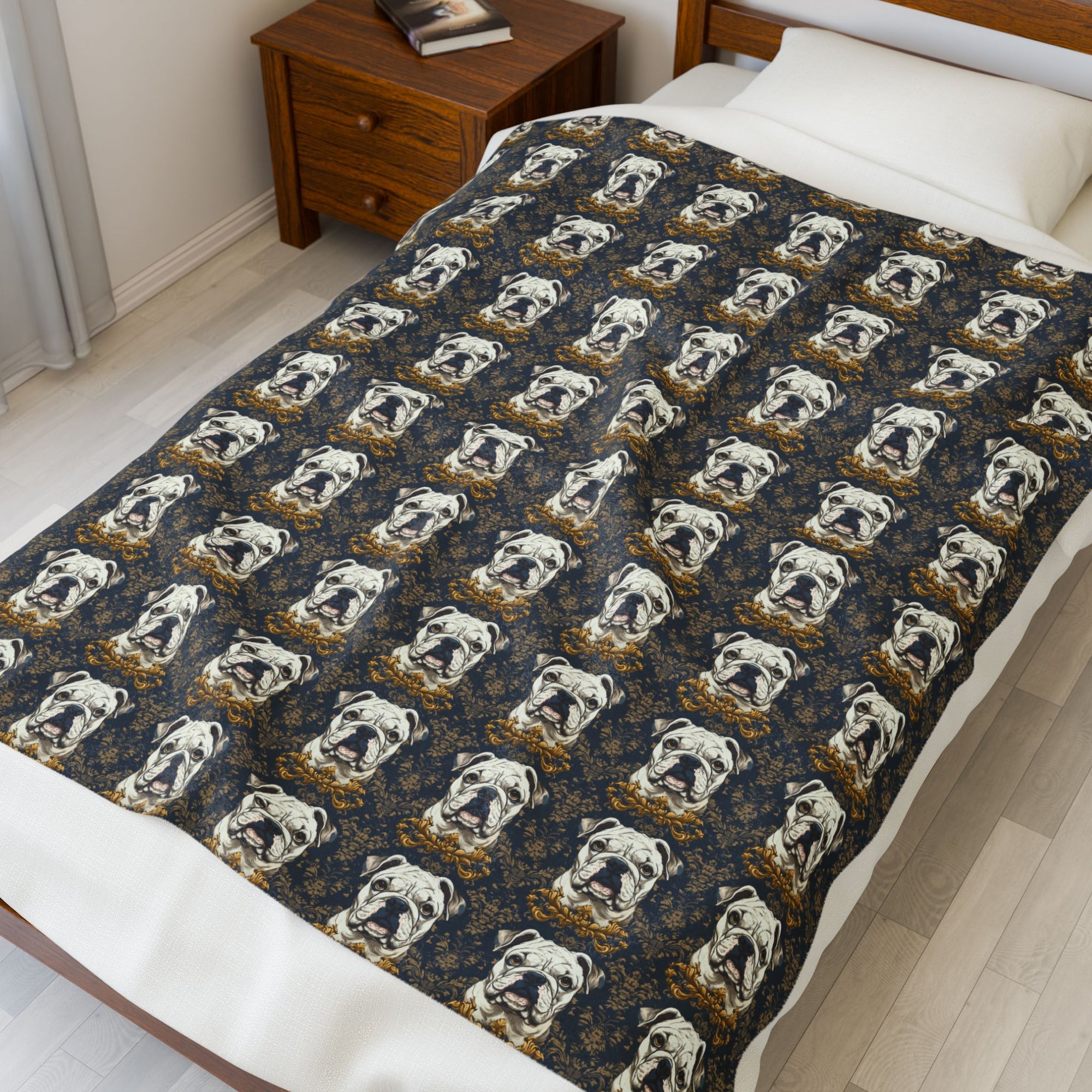 Wildwood Wanderlust Bulldog Velveteen Plush Blanket
