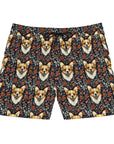 Floofy Corgi Blossom Blast Men's Mid-Length Swim Shorts