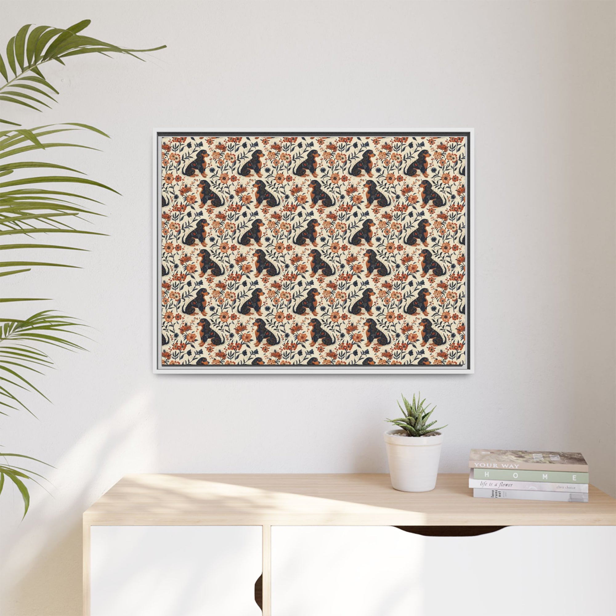 Blossoming Dachshunds Delight Matte Canvas, Framed