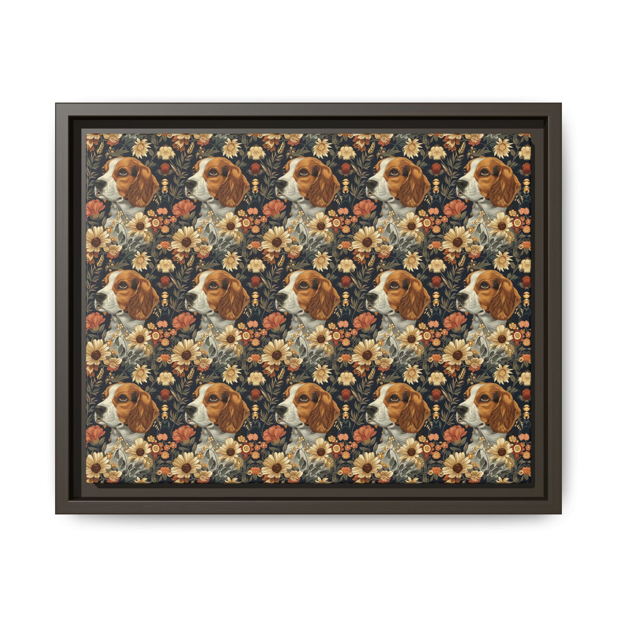 Beagle Blossoms Matte Canvas, Framed