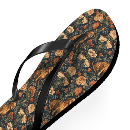 Dazzling Dachsund Blossoms & Foliage Flip Flops