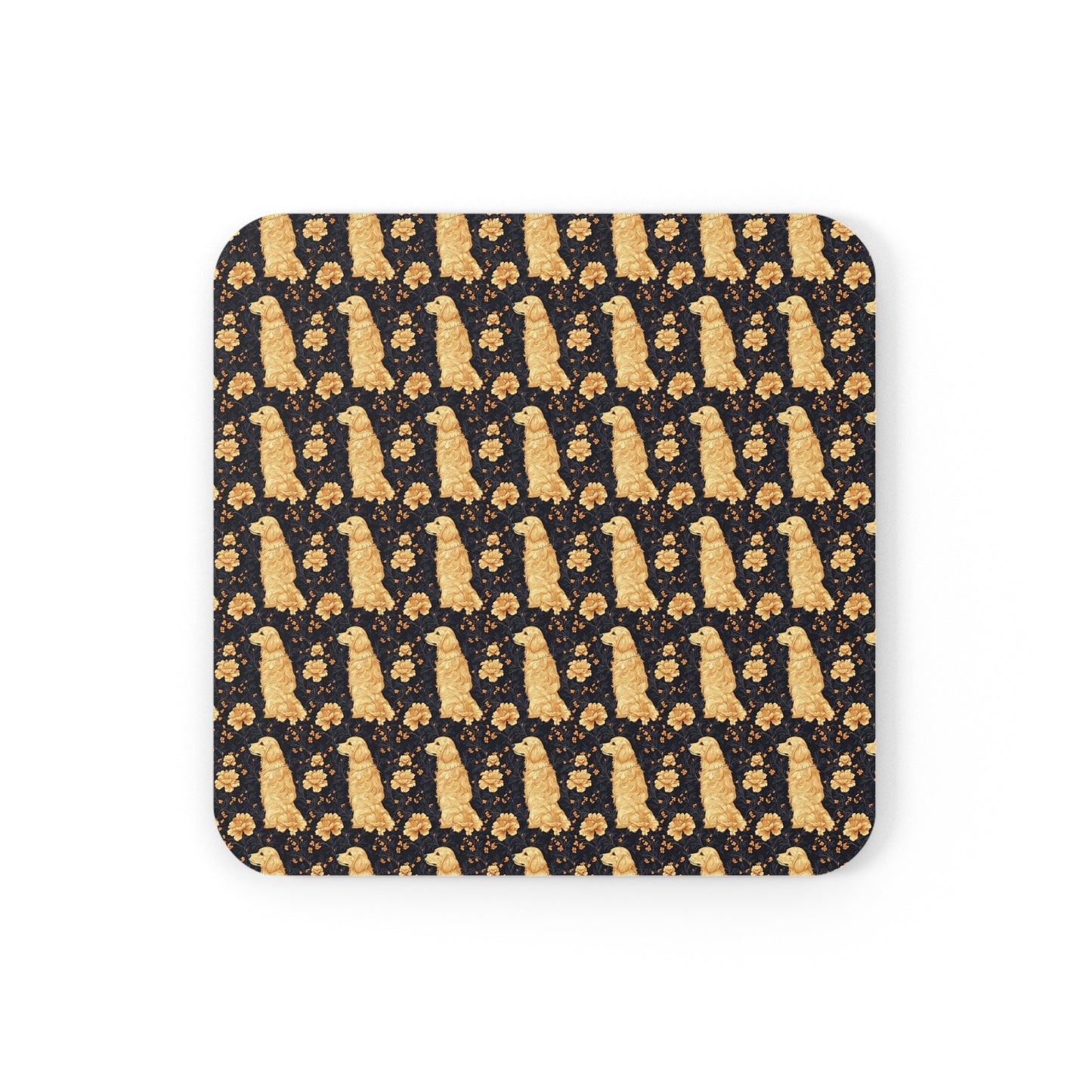 Golden Paws Floral Frenchie Cork Back Coaster