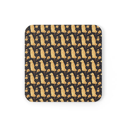 Golden Paws Floral Frenchie Cork Back Coaster