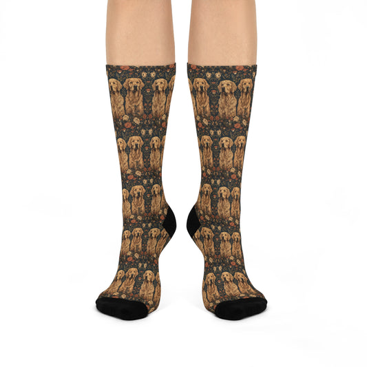 Fanciful Golden Paradise Blossom Cushioned Crew Socks