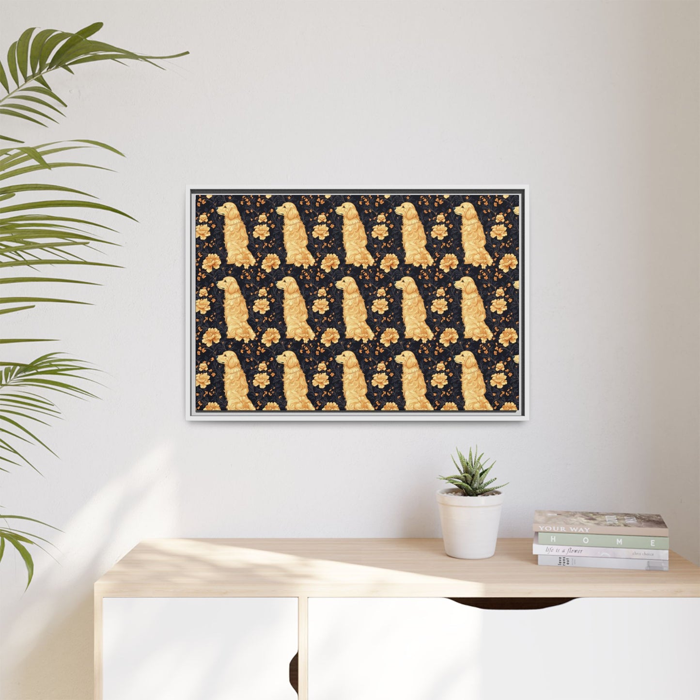 Golden Paws Floral Frenchie Matte Canvas, Framed