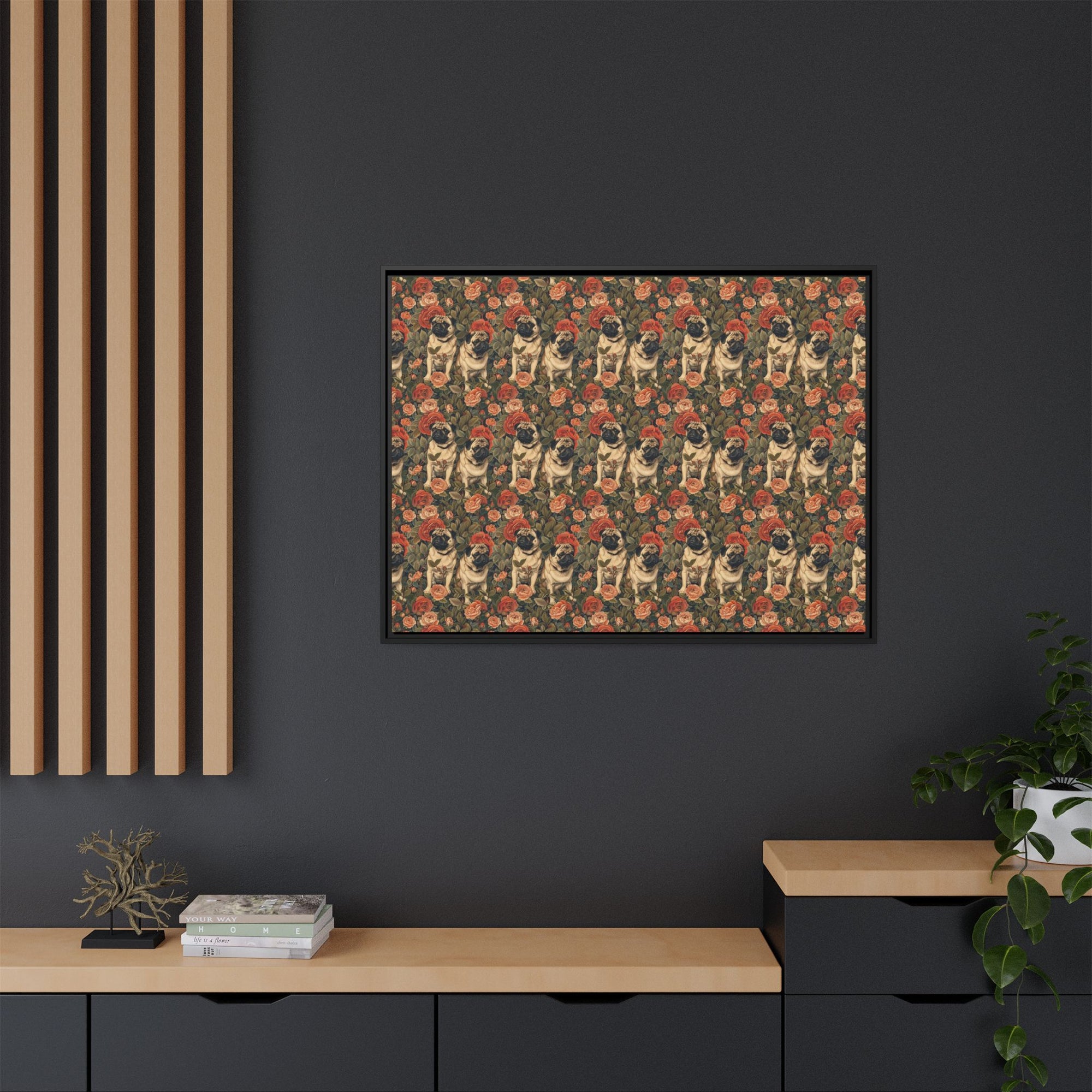 Blooming Pug Paradise Matte Canvas, Framed